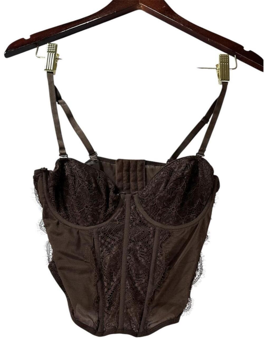 Brown Lace Corset Bustier Top
